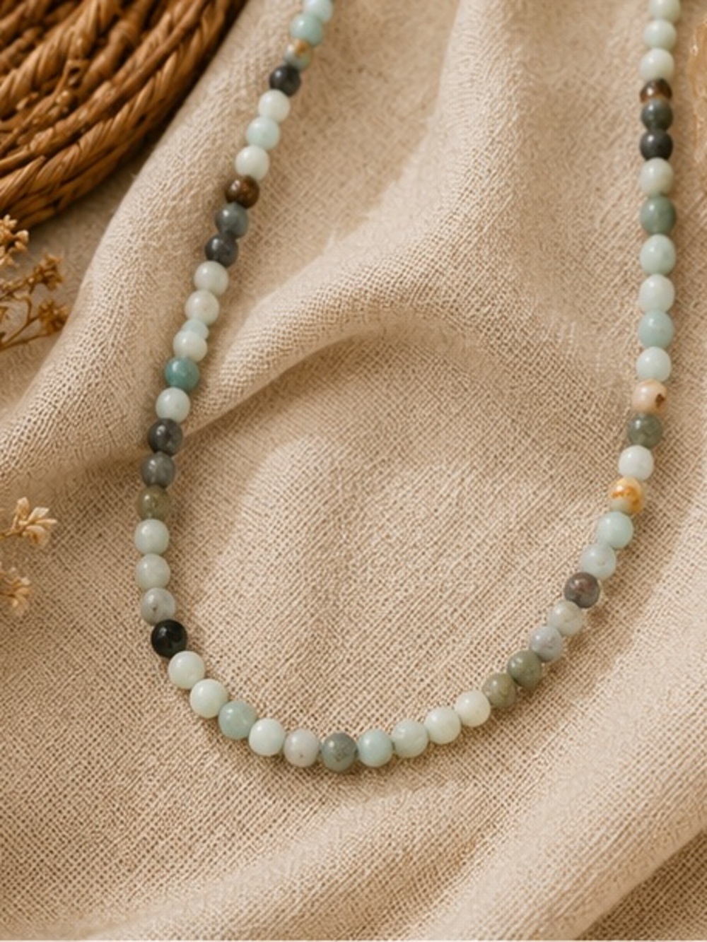 Amazonite Gemstone Beaded Necklace Boho Natural Stone Choker